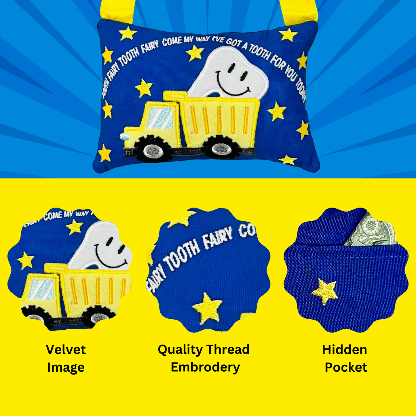 Dump Truck Tooth Fairy Pillow